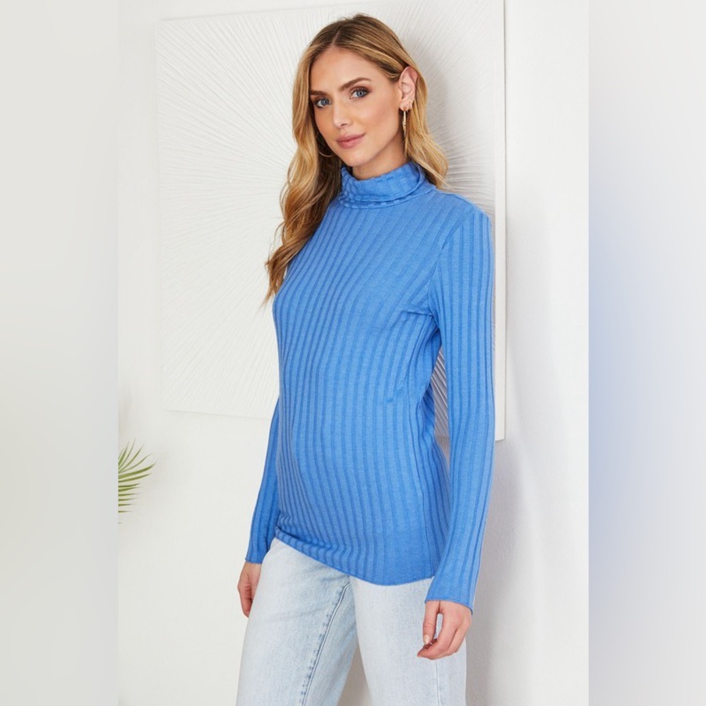 (81605-CER) LONG SLEEVE TURTLENECK RIB KNIT TOP - Picture 1 of 5